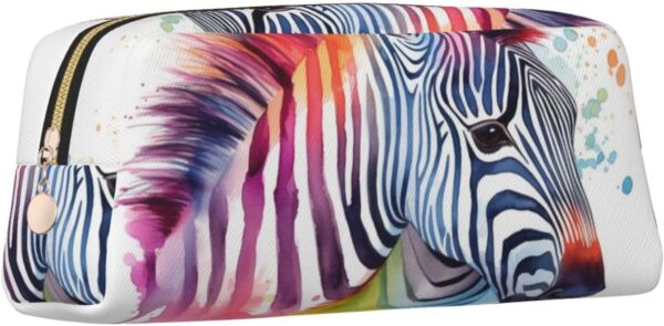 Cute Colorful Zebra Makeup Bag for Women Men Pencil Pouch Travel Small Cosmetic Bag Zippered Toiletry Bags Aesthetic Pen Bags Trendy Storage Bags Leather Coin Pouch Purse