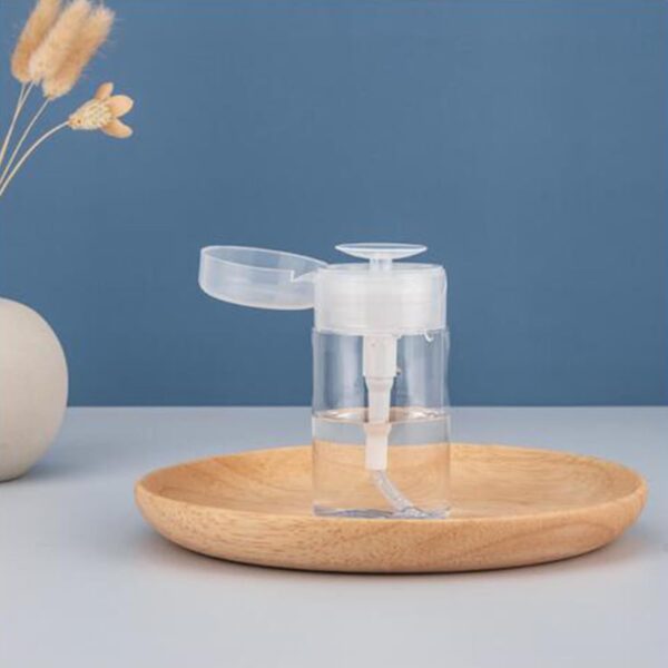 Pack of 1 Push Down Empty Lockable Pump Dispenser Bottle for Nail Polish and Makeup Remover Clear Top Cap (BB)