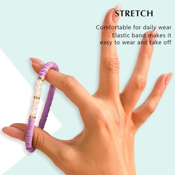 Friendship Bracelets Trendy Heishi Clay Bead Bracelets Stack Gold Beaded Stretch Bracelets for Women Boho Stackable Bracelets Bulk Cute Preppy Jewelry