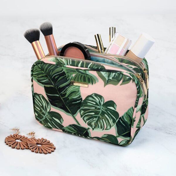Conair Makeup Bag - Travel Toiletry Bag - Cosmetic Bag - Toiletry Bag for Women - Double Zip Organizer - Pink Palm Print
