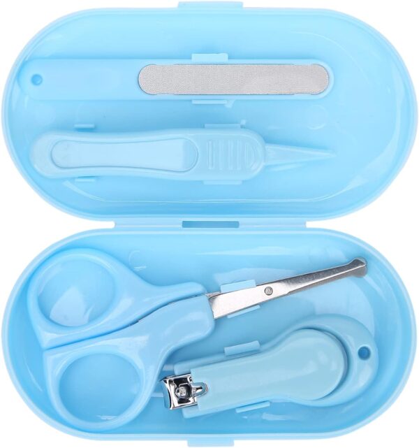 Newborn Baby Nail Care Kit Clipper Tweezers Manicure Set for InfStainless Steel ABS Storage Box (Blue)