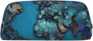 Map Makeup Bag for Women Men Pencil Pouch Travel Small Cosmetic Bag Zippered Toiletry Bags Aesthetic Pen Bags Trendy Storage Bags Leather Coin Pouch Purse