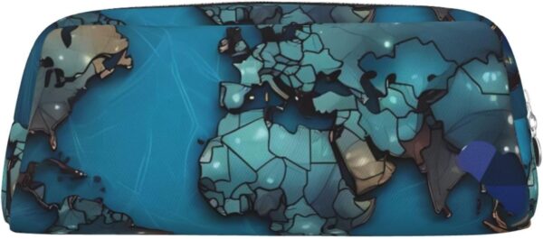 Map Makeup Bag for Women Men Pencil Pouch Travel Small Cosmetic Bag Zippered Toiletry Bags Aesthetic Pen Bags Trendy Storage Bags Leather Coin Pouch Purse