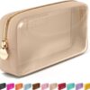 Embla Clear Cosmetic Bag Makeup Case, Clear Zipper Make Up Pouch and Toiletry Travel Tote, Cute Skincare Pouches for Women Girls, Preppy Purse Cosmetic Organizer, Small Makeup Bags, Sand