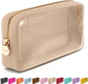 Embla Clear Cosmetic Bag Makeup Case, Clear Zipper Make Up Pouch and Toiletry Travel Tote, Cute Skincare Pouches for Women Girls, Preppy Purse Cosmetic Organizer, Small Makeup Bags, Sand