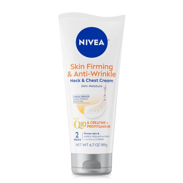 NIVEA Skin Firming and Anti Wrinkle Neck and Chest Cream with Q10, Creatine and Provitamin B5, Skin Firming Body Cream Reduces the Look of Fine Lines and Wrinkles, 6.7 Oz Tube