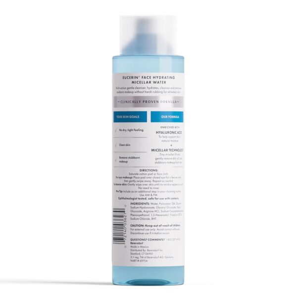 Eucerin Face Gentle Cleansing Hydrating Micellar Water, Face Cleanser and Makeup Remover with Hyaluronic Acid, 13.5 Fl Oz Bottle