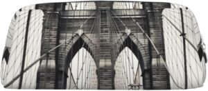Brooklyn Bridge Makeup Bag for Women Men Pencil Pouch Travel Small Cosmetic Bag Zippered Toiletry Bags Aesthetic Pen Bags Trendy Storage Bags Leather Coin Pouch Purse