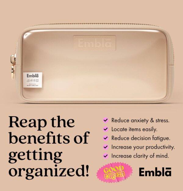 Embla Clear Cosmetic Bag Makeup Case, Clear Zipper Make Up Pouch and Toiletry Travel Tote, Cute Skincare Pouches for Women Girls, Preppy Purse Cosmetic Organizer, Small Makeup Bags, Sand
