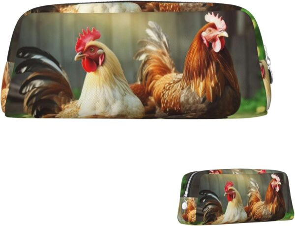 Farm Rustic Chickens Makeup Bag for Women Men Pencil Pouch Travel Small Cosmetic Bag Zippered Toiletry Bags Aesthetic Pen Bags Trendy Storage Bags Leather Coin Pouch Purse