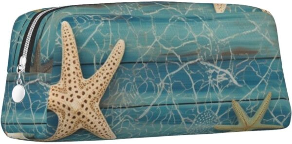 Shell Starfish Pattern Makeup Bag for Women Men Pencil Pouch Travel Small Cosmetic Bag Zippered Toiletry Bags Aesthetic Pen Bags Trendy Storage Bags Leather Coin Pouch Purse