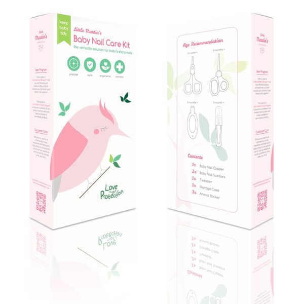 Little Martin's: Baby Nail Care Kit - Pink - 4pc Grooming Set, 1 Clipper, 2 Scissors, 1 Tweezer, Storage Case, Ergonomic Design, Infant-Baby-Kids