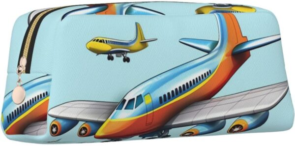 Cartoon Airplane Makeup Bag for Women Men Pencil Pouch Travel Small Cosmetic Bag Zippered Toiletry Bags Aesthetic Pen Bags Trendy Storage Bags Leather Coin Pouch Purse