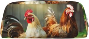 Farm Rustic Chickens Makeup Bag for Women Men Pencil Pouch Travel Small Cosmetic Bag Zippered Toiletry Bags Aesthetic Pen Bags Trendy Storage Bags Leather Coin Pouch Purse