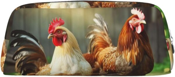 Farm Rustic Chickens Makeup Bag for Women Men Pencil Pouch Travel Small Cosmetic Bag Zippered Toiletry Bags Aesthetic Pen Bags Trendy Storage Bags Leather Coin Pouch Purse