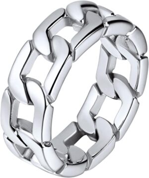 U7 Mens Women Stainless Steel 7mm Wide Band Ring, Hip Hop Thumb Rings Fashion Cuban Link Chain Rings, Size #6-#14 -Color Silver,Black,Gold