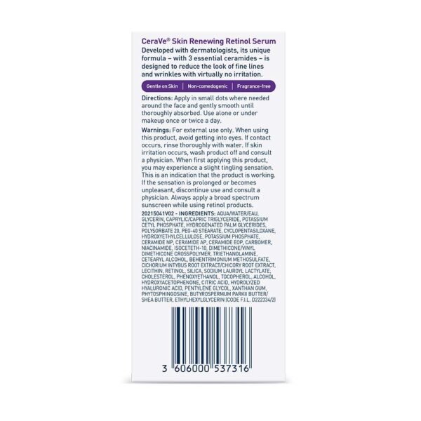 CeraVe Anti Aging Retinol Serum For Face, Encapsulated Retinol With Hyaluronic Acid, Niacinamide & Ceramides, Smooths Wrinkles & Fine Lines, Gentle Skin Brightening Serum, Fragrance Free, 1 Oz