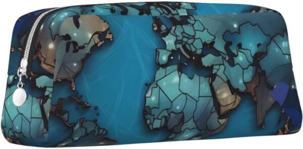 Map Makeup Bag for Women Men Pencil Pouch Travel Small Cosmetic Bag Zippered Toiletry Bags Aesthetic Pen Bags Trendy Storage Bags Leather Coin Pouch Purse