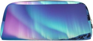 Northern Lights Makeup Bag for Women Men Pencil Pouch Travel Small Cosmetic Bag Zippered Toiletry Bags Aesthetic Pen Bags Trendy Storage Bags Leather Coin Pouch Purse