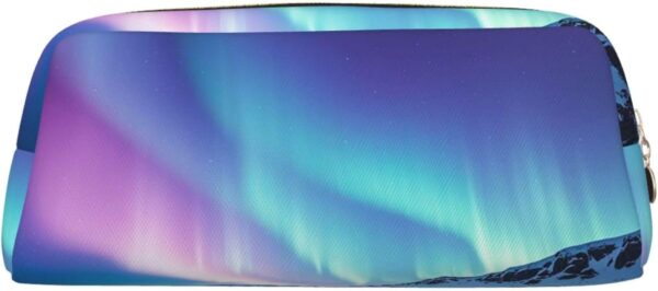 Northern Lights Makeup Bag for Women Men Pencil Pouch Travel Small Cosmetic Bag Zippered Toiletry Bags Aesthetic Pen Bags Trendy Storage Bags Leather Coin Pouch Purse