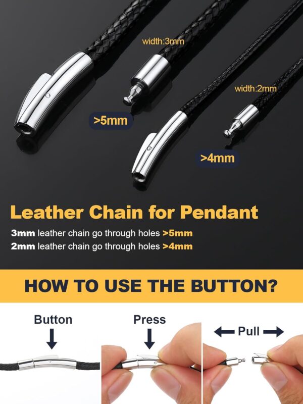 U7 2mm 3mm Black/Brown Leather Cord Necklace with Customizable Stainless Steel/Black Clasp, Men Women Woven Wax Rope Chain for Pendant,Length 16" 18" 20" 22" 24" 26" 28" 30"