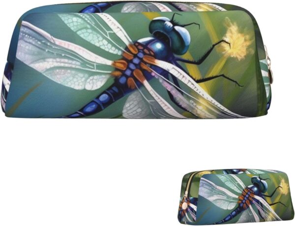 Dragonfly painting Makeup Bag for Women Men Pencil Pouch Travel Small Cosmetic Bag Zippered Toiletry Bags Aesthetic Pen Bags Trendy Storage Bags Leather Coin Pouch Purse