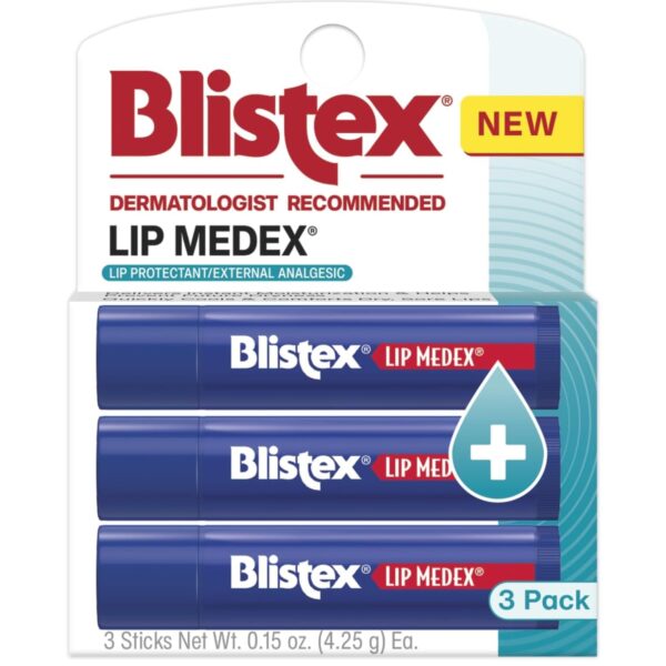 Blistex Lip Medex Stick, 3 Count, 0.15 oz Each, Advanced Hydration, Medicated Relief with Cooling, Soothes and Protects, Restores Healthy Moisture Balance to Lips, 1 Pack