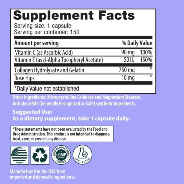 Sanar Naturals Collagen Pills with Vitamin C, E - for Hair, Skin, Nails, Joint Health, Reduce Wrinkles - Hydrolyzed Collagen for Women & Men Supplement - Grass Fed, Non-GMO, 150 Capsules