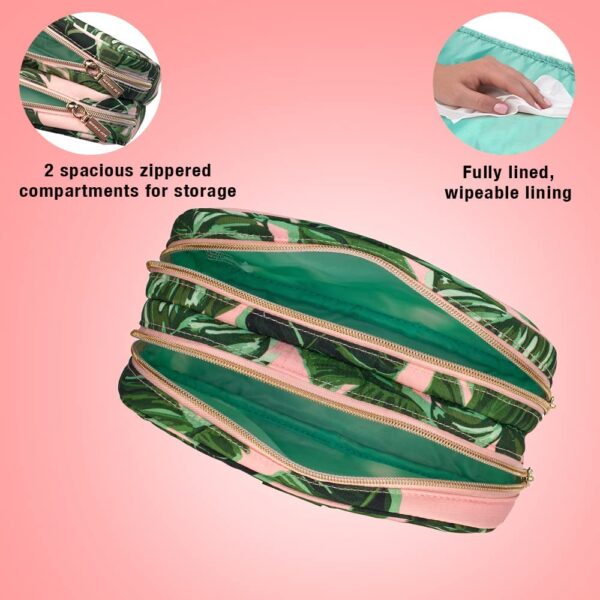 Conair Makeup Bag - Travel Toiletry Bag - Cosmetic Bag - Toiletry Bag for Women - Double Zip Organizer - Pink Palm Print