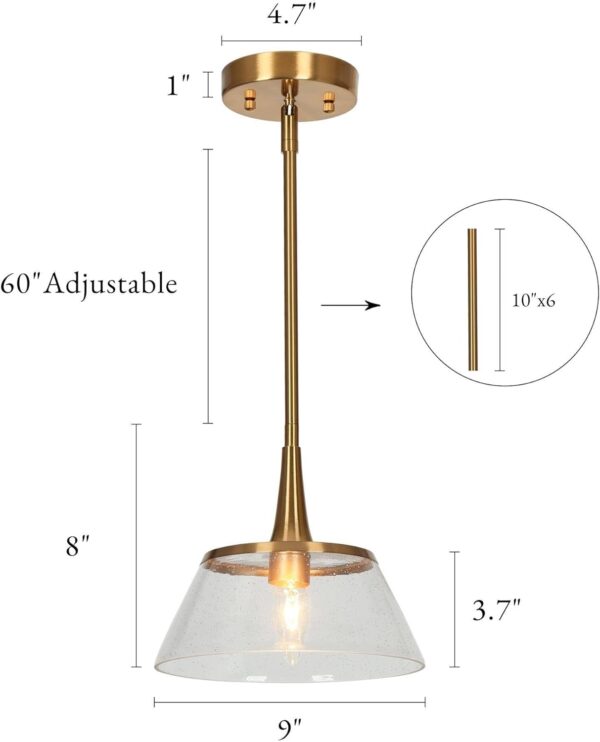 classy leaves Gold Pendant Lights Kitchen Island, Kitchen Pendant Lighting Over Island with Seeded Glass, 9 Inch Modern Plating Brass Pendant Light Fixtures