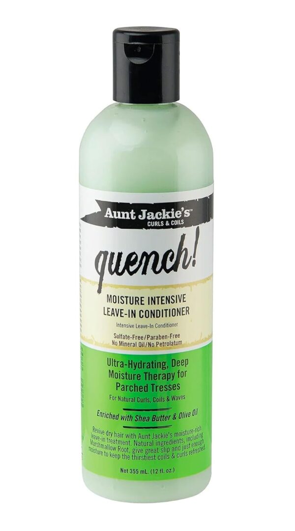 Aunt Jackie's Curls and Coils Quench Moisture Intensive Leave-In Hair Conditioner for Natural Curls, Coils and Waves, Enriched with Shea Butter, 12 oz