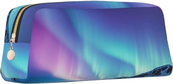 Northern Lights Makeup Bag for Women Men Pencil Pouch Travel Small Cosmetic Bag Zippered Toiletry Bags Aesthetic Pen Bags Trendy Storage Bags Leather Coin Pouch Purse