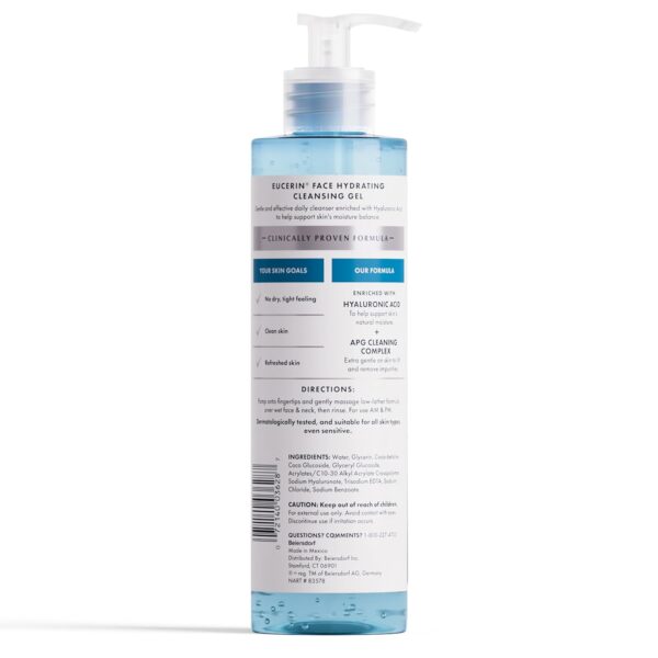 Eucerin Face Gentle Cleansing Hydrating Cleansing Gel, Daily Face Wash and Makeup Remover with Hyaluronic Acid, 13.5 Fl Oz Bottle