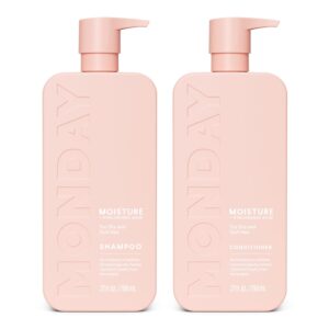 MONDAY HAIRCARE Moisture Shampoo + Conditioner Set (2 Pack) 27oz Each, Dry, Coarse, Stressed, Coily & Curly Hair, Made from Coconut Oil, Rice Protein, Shea Butter, & Vitamin E, 100% Recyclable Bottles