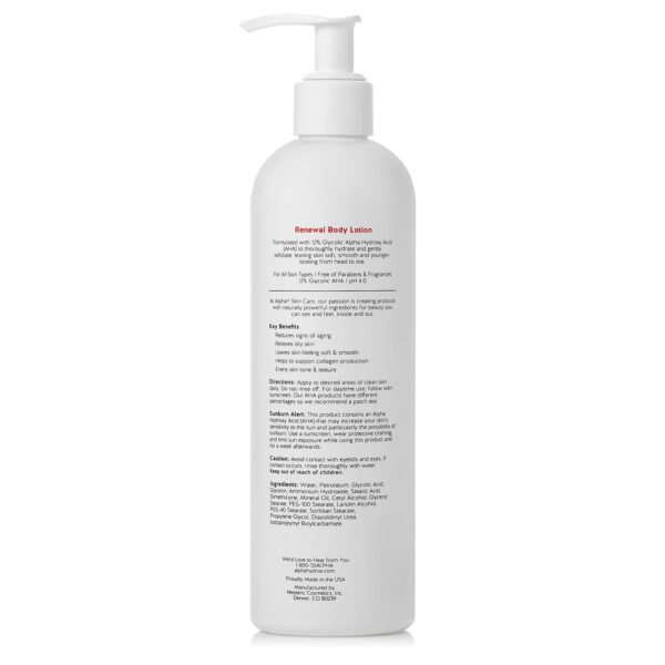 Alpha Skin Care Revitalizing Body Lotion, 12% Glycolic AHA, Simple & Effective Daily Moisturizer with Alpha Hydroxy Acid, Hydrates & Exfoliates for Soft, Smooth Skin, Anti-Aging, 12 Oz