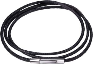 U7 2mm 3mm Black/Brown Leather Cord Necklace with Customizable Stainless Steel/Black Clasp, Men Women Woven Wax Rope Chain for Pendant,Length 16" 18" 20" 22" 24" 26" 28" 30"