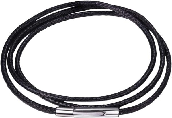 U7 2mm 3mm Black/Brown Leather Cord Necklace with Customizable Stainless Steel/Black Clasp, Men Women Woven Wax Rope Chain for Pendant,Length 16" 18" 20" 22" 24" 26" 28" 30"