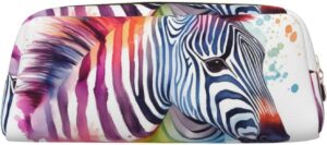 Cute Colorful Zebra Makeup Bag for Women Men Pencil Pouch Travel Small Cosmetic Bag Zippered Toiletry Bags Aesthetic Pen Bags Trendy Storage Bags Leather Coin Pouch Purse