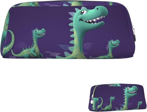 Cartoon dinosaur Makeup Bag for Women Men Pencil Pouch Travel Small Cosmetic Bag Zippered Toiletry Bags Aesthetic Pen Bags Trendy Storage Bags Leather Coin Pouch Purse