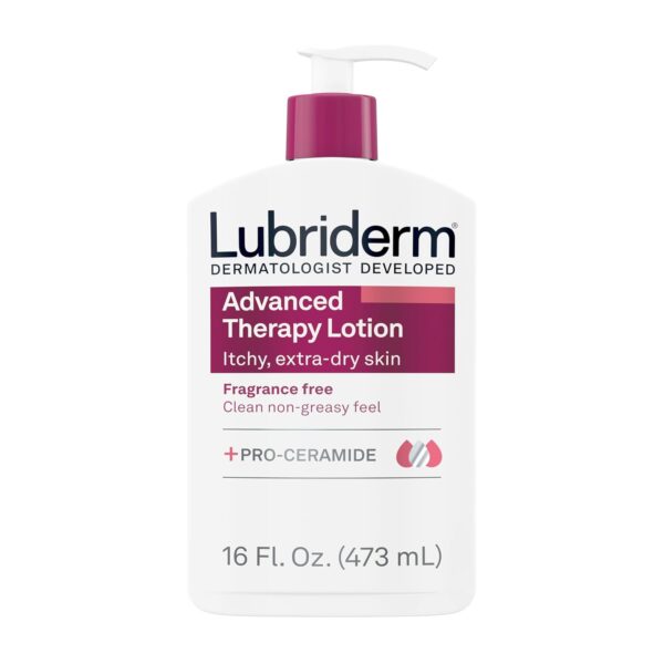 Lubriderm Advanced Therapy Fragrance Free Moisturizing Hand & Body Lotion + Pro-Ceramide with Vitamins E & Pro-Vitamin B5, Intense Hydration for Itchy, Extra Dry Skin, Non-Greasy, 16 fl. oz