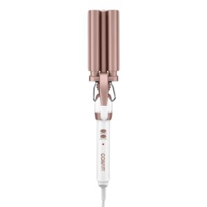 Conair Double Ceramic 3 Barrel Curling Iron, Hair Waver, Create Beachy Waves, Long-Lasting Natural Tight Waves for all Hair Lengths, White / Rose Gold