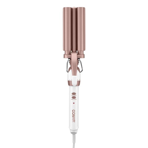 Conair Double Ceramic 3 Barrel Curling Iron, Hair Waver, Create Beachy Waves, Long-Lasting Natural Tight Waves for all Hair Lengths, White / Rose Gold