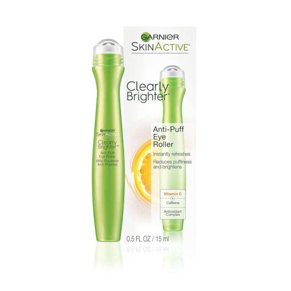 Garnier Clearly Brighter Anti-Puff Eye Roller, Dark Circles Under Eye Treatment with Caffeine and Vitamin C, 0.5 Fl Oz (15mL), 1 Count (Packaging May Vary)