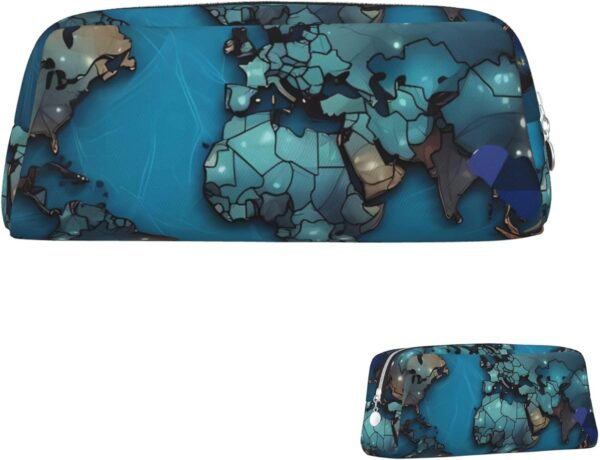 Map Makeup Bag for Women Men Pencil Pouch Travel Small Cosmetic Bag Zippered Toiletry Bags Aesthetic Pen Bags Trendy Storage Bags Leather Coin Pouch Purse