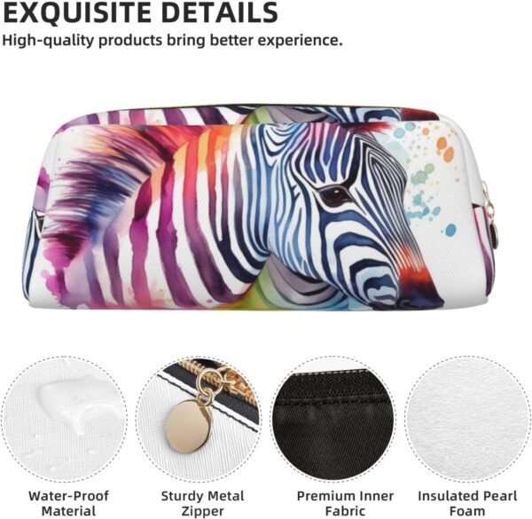 Cute Colorful Zebra Makeup Bag for Women Men Pencil Pouch Travel Small Cosmetic Bag Zippered Toiletry Bags Aesthetic Pen Bags Trendy Storage Bags Leather Coin Pouch Purse