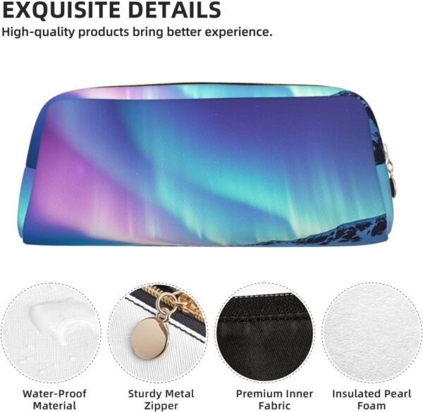 Northern Lights Makeup Bag for Women Men Pencil Pouch Travel Small Cosmetic Bag Zippered Toiletry Bags Aesthetic Pen Bags Trendy Storage Bags Leather Coin Pouch Purse