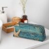 Shell Starfish Pattern Makeup Bag for Women Men Pencil Pouch Travel Small Cosmetic Bag Zippered Toiletry Bags Aesthetic Pen Bags Trendy Storage Bags Leather Coin Pouch Purse