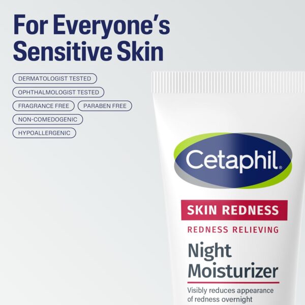 Cetaphil Night Cream, Redness Relieving Night Moisturizer for Face, 1.7 fl oz, For Dry, Redness-Prone Skin, Hypoallergenic, Fragrance Free