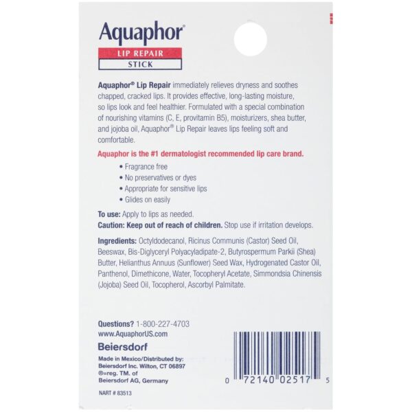 Aquaphor Lip Repair Stick (2 x 0.17 Oz) + Lip Repair and Protect Stick with Sunscreen SPF 30 (2 x 0.17 Oz), Relieves Dryness