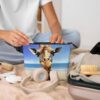 Beach Giraffe Makeup Bag For Women, Waterproof Linen Travel Cosmetic Organizer Lightweight Zipper Travel Toiletry Bag Organizer Makeup Brushes Storage Bag